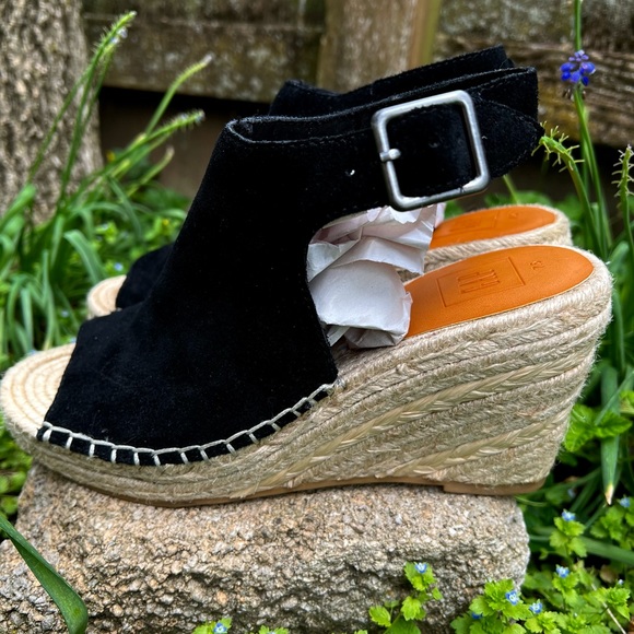 GAP Shoes - Black leather suede espadrilles GAP 7.5 platform wedge sandal